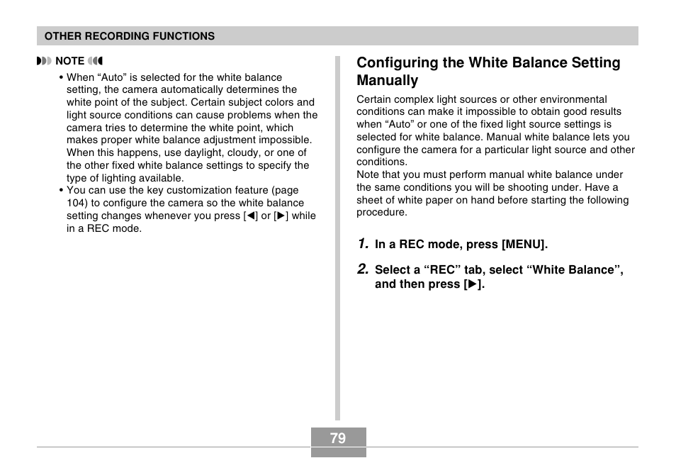 Configuring the white balance setting manually | Casio EX-Z50 User Manual | Page 79 / 208