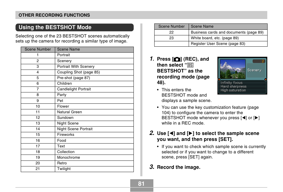 Using the bestshot mode | Casio EX-Z50 User Manual | Page 81 / 208