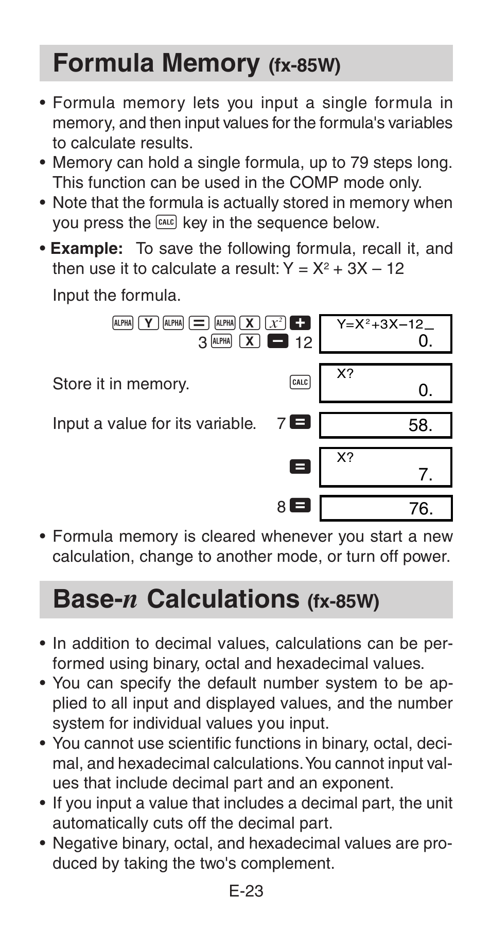 Base, Calculations | Casio fx-85WA User Manual | Page 25 / 36