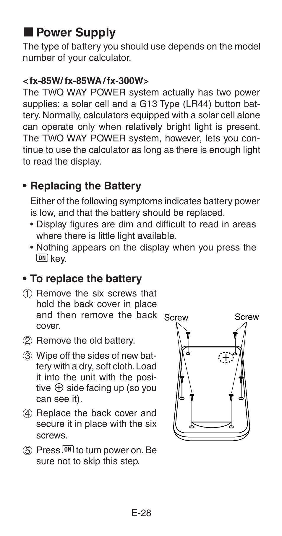 K power supply | Casio fx-85WA User Manual | Page 30 / 36