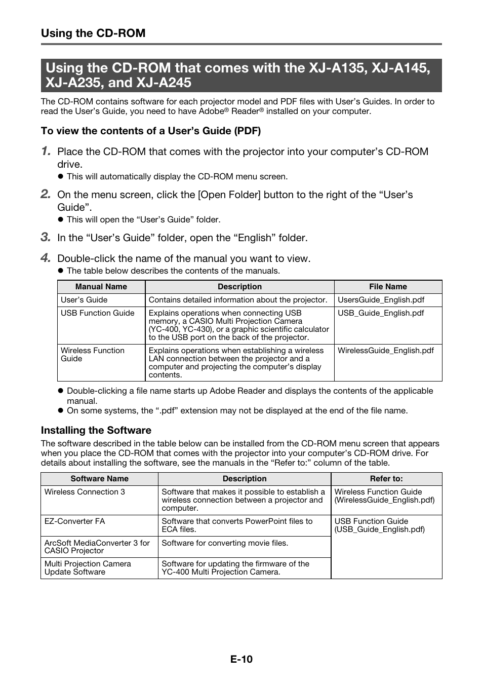 Using the cd-rom | Casio XJ-A230 User Manual | Page 11 / 37