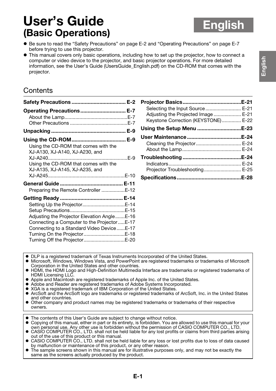 Casio XJ-A230 User Manual | Page 2 / 37