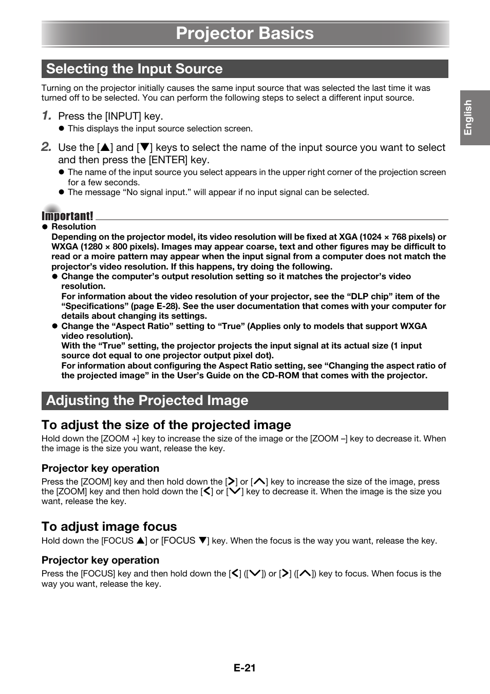 Projector basics | Casio XJ-A230 User Manual | Page 22 / 37