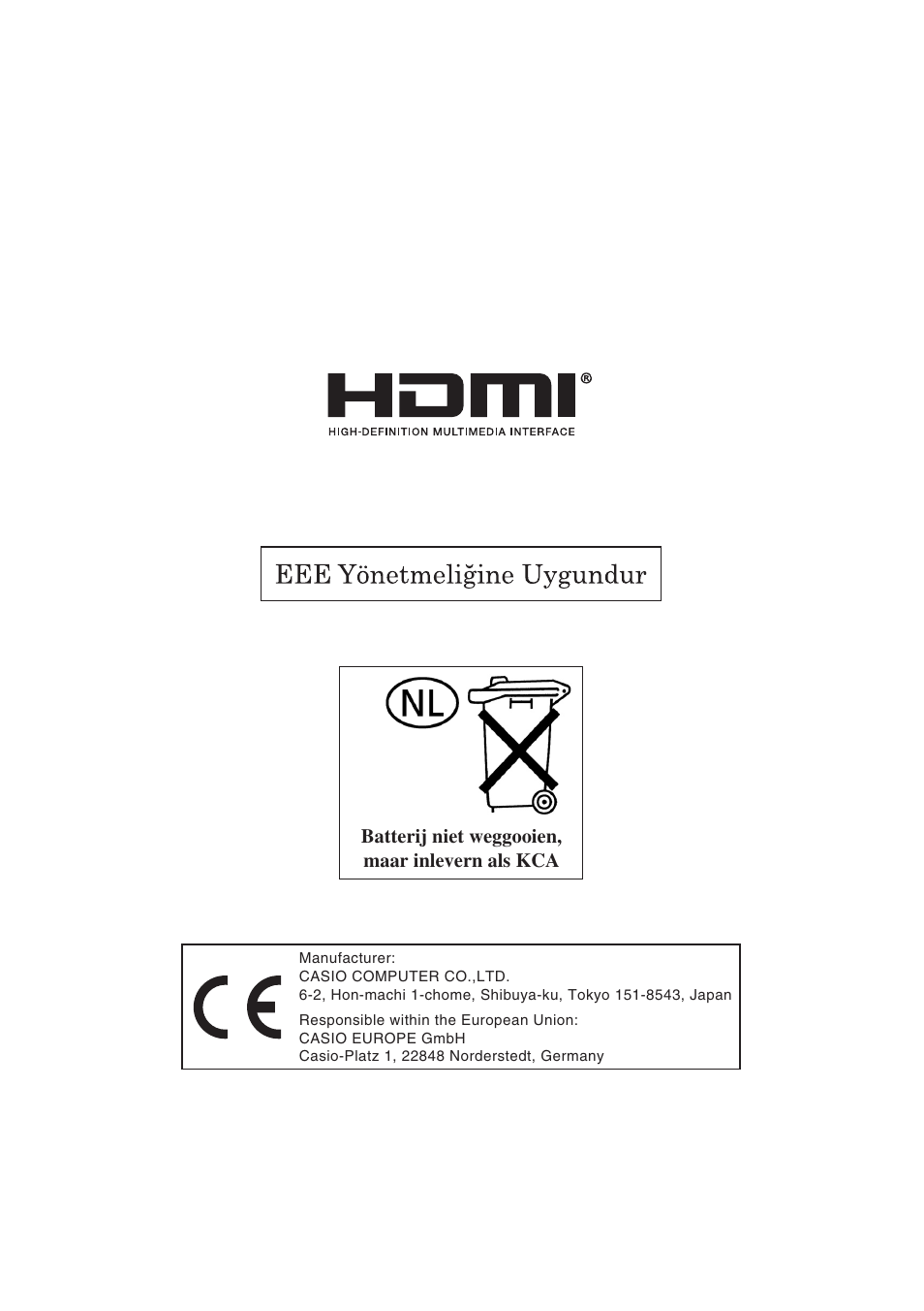 Batterij niet weggooien, maar inlevern als kca | Casio XJ-A230 User Manual | Page 36 / 37