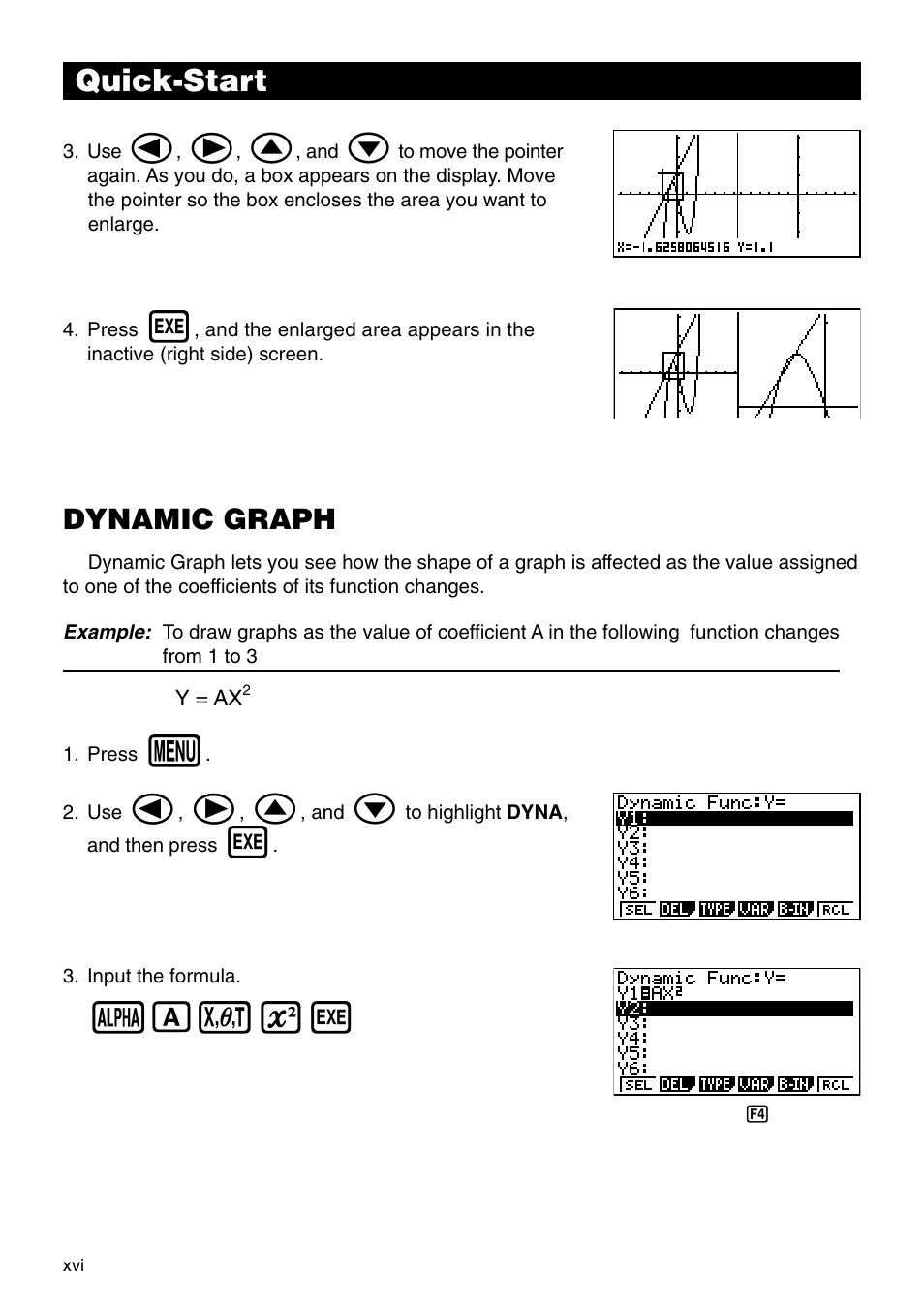 Aavxw, Quick-start, Dynamic graph | Casio CFX-9950GB PLUS User Manual | Page 18 / 28