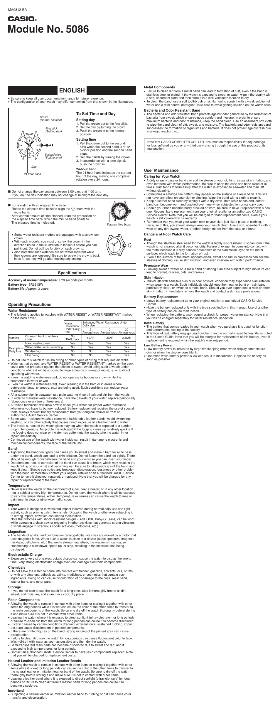 Casio 5086 User Manual | 1 page