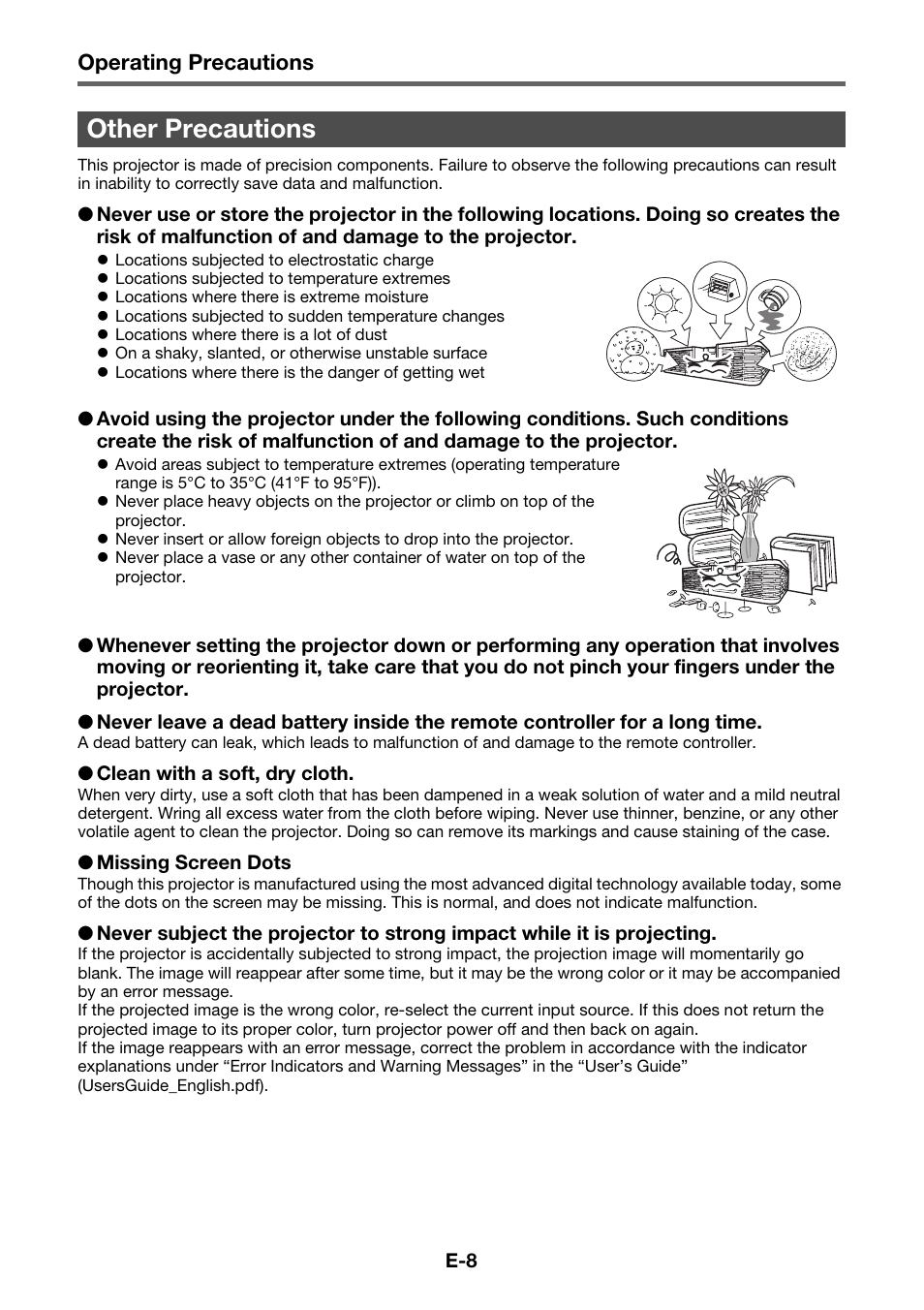 Other precautions | Casio XJ-H1700 User Manual | Page 10 / 19