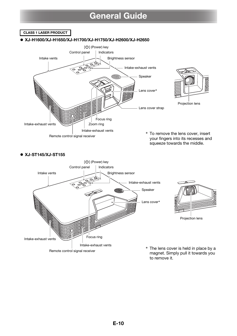 General guide, E-10 | Casio XJ-H1700 User Manual | Page 12 / 19