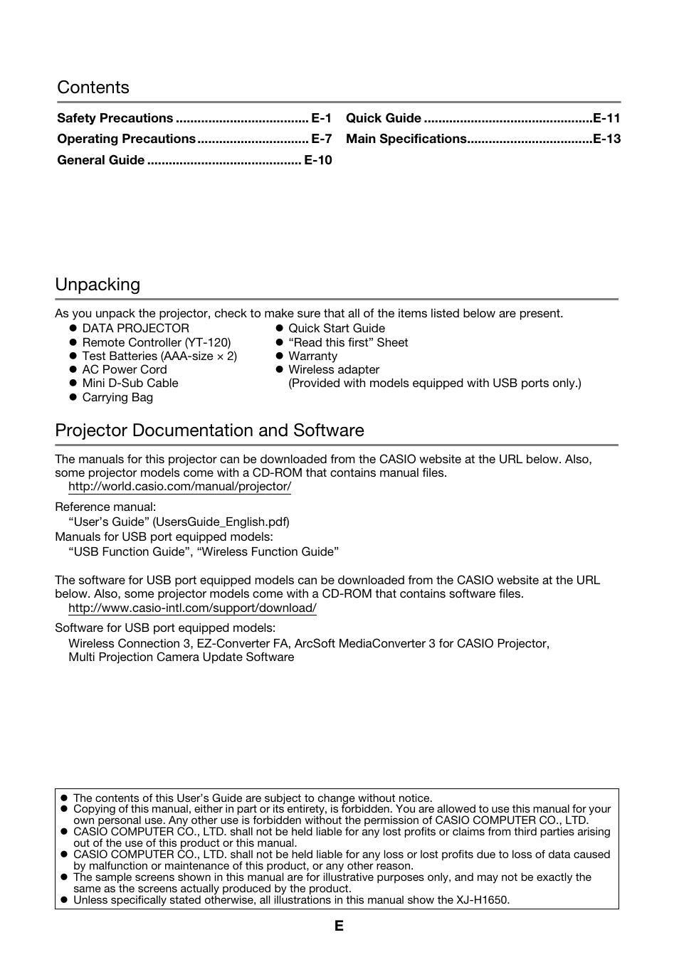 Casio XJ-H1700 User Manual | Page 2 / 19