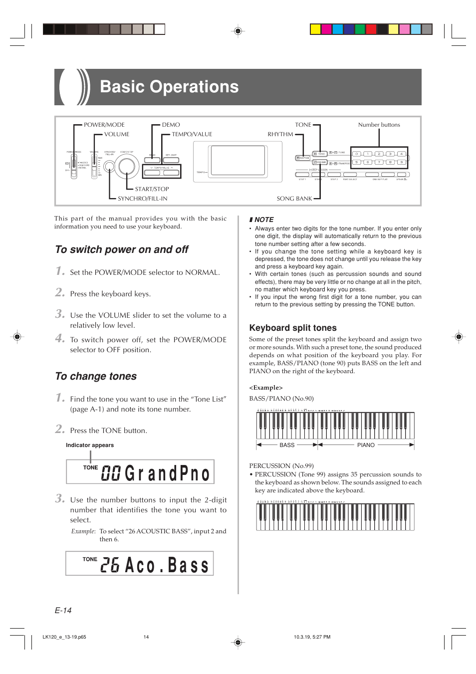 A c o . b a s s, Basic operations | Casio LK125 User Manual | Page 16 / 37