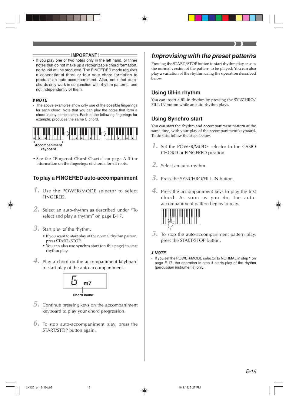 Improvising with the preset patterns | Casio LK125 User Manual | Page 21 / 37