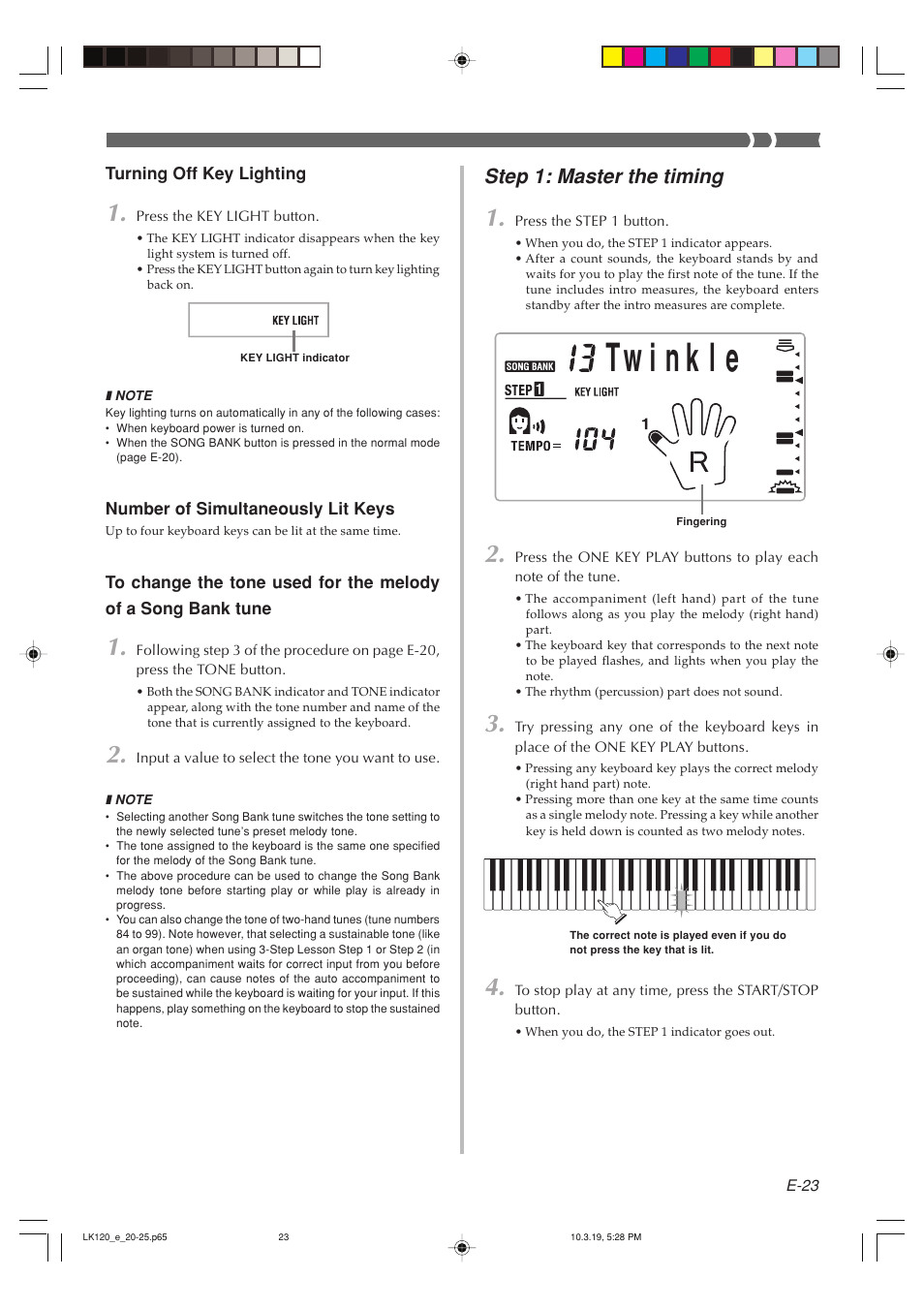 Step 1: master the timing | Casio LK125 User Manual | Page 25 / 37