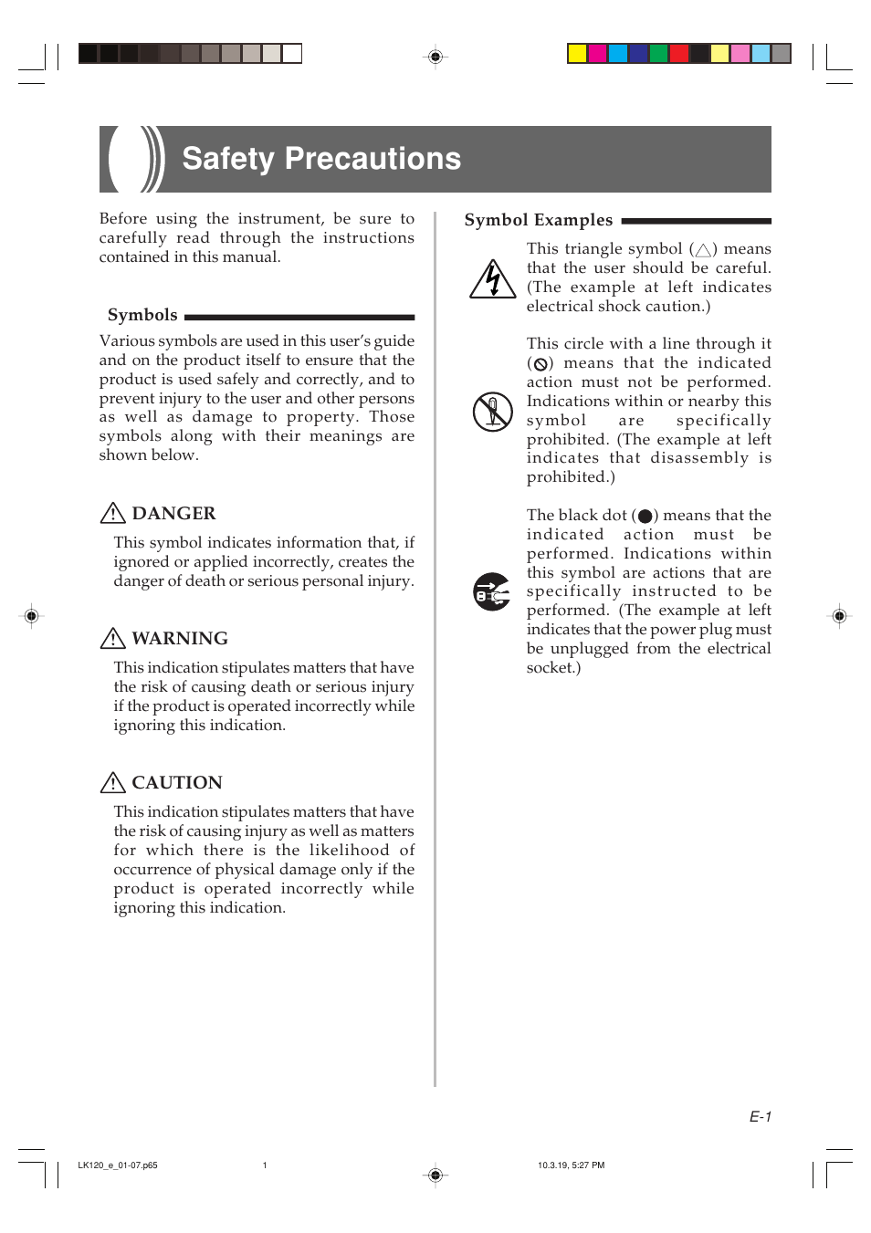 Safety precautions | Casio LK125 User Manual | Page 3 / 37