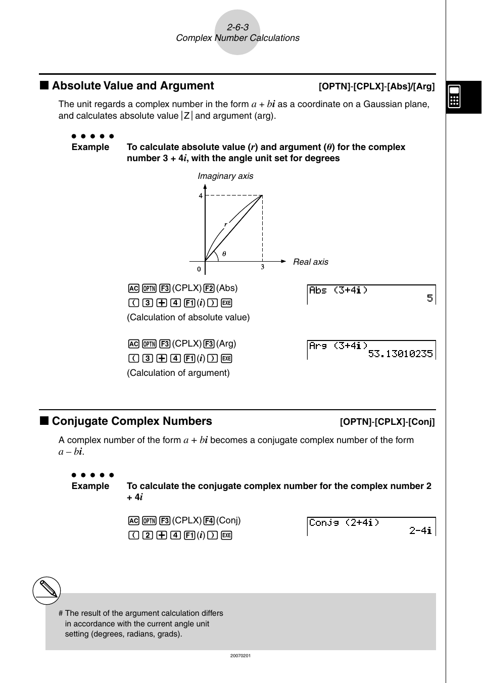 K absolute value and argument, K conjugate complex numbers | Casio SERIES FX-9860G User Manual | Page 113 / 603