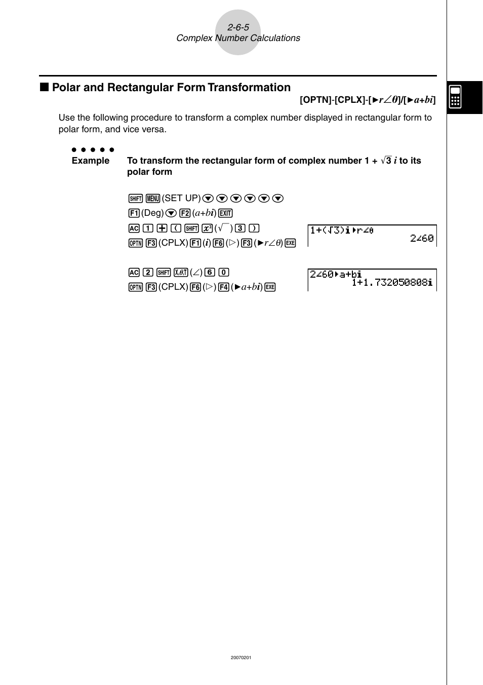 K polar and rectangular form transformation | Casio SERIES FX-9860G User Manual | Page 115 / 603