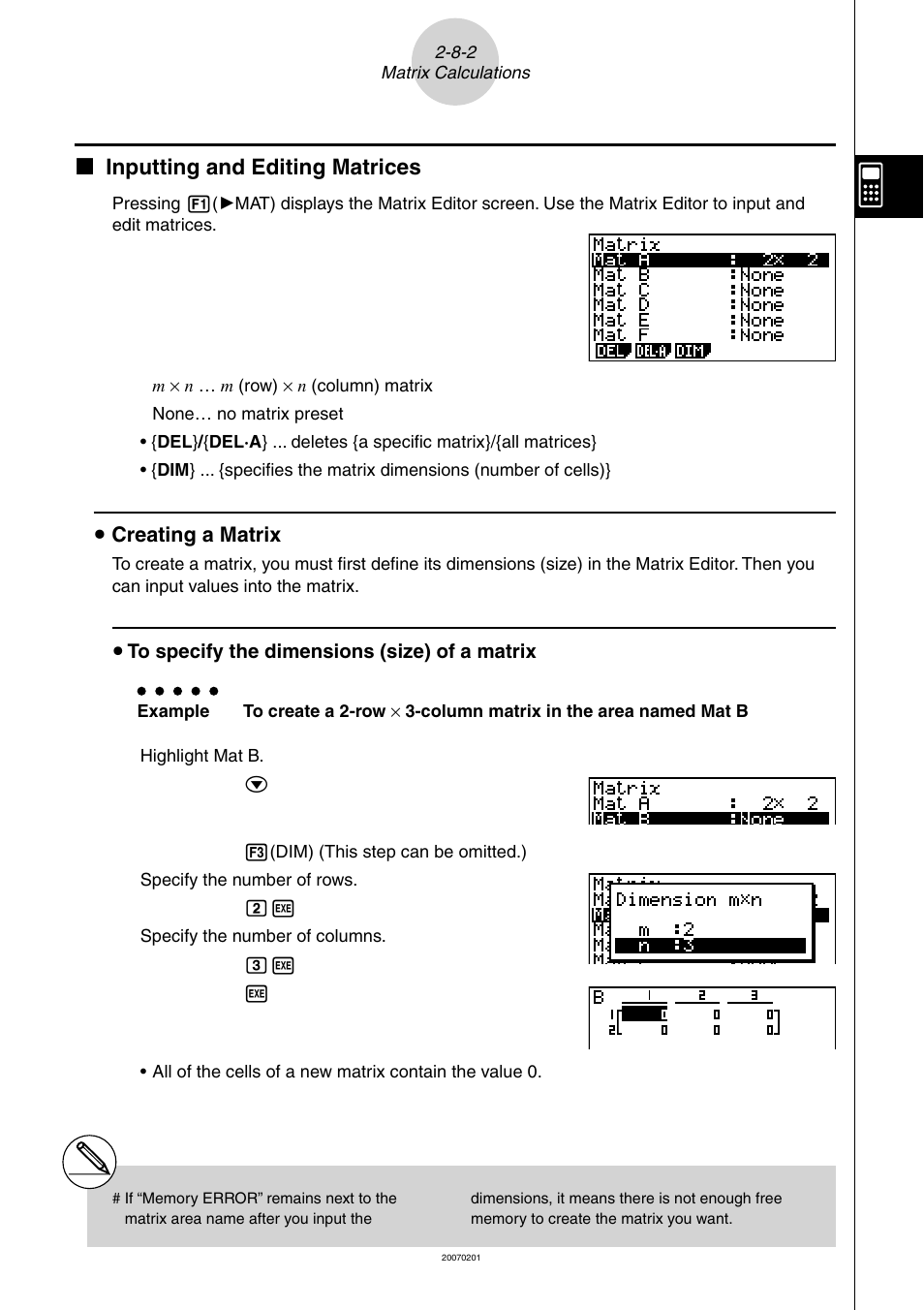 K inputting and editing matrices | Casio SERIES FX-9860G User Manual | Page 122 / 603