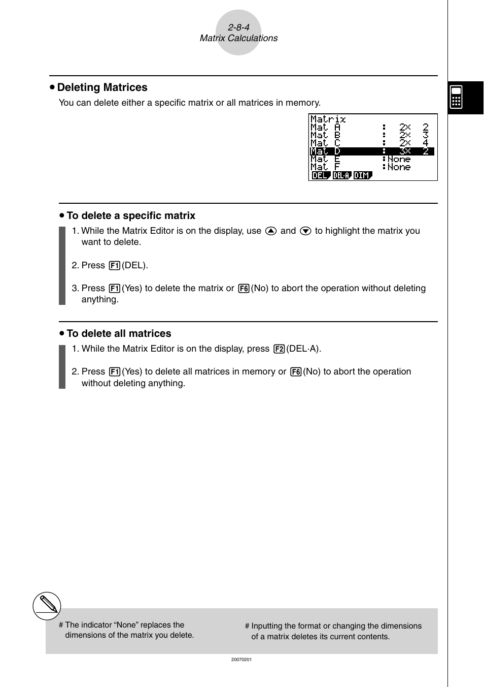 U deleting matrices | Casio SERIES FX-9860G User Manual | Page 124 / 603