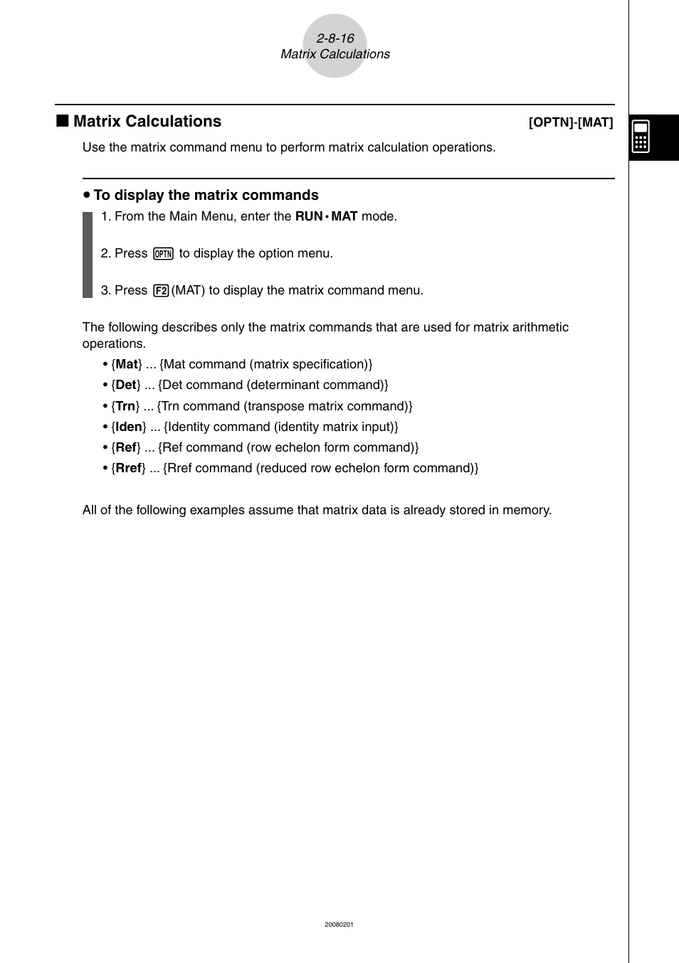 K matrix calculations | Casio SERIES FX-9860G User Manual | Page 136 / 603