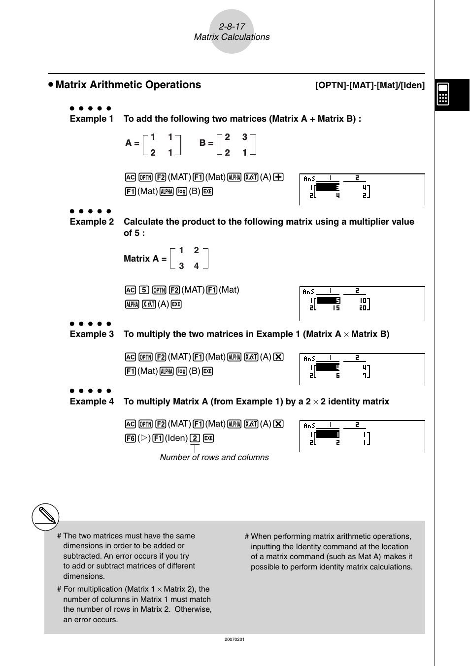 U matrix arithmetic operations | Casio SERIES FX-9860G User Manual | Page 137 / 603