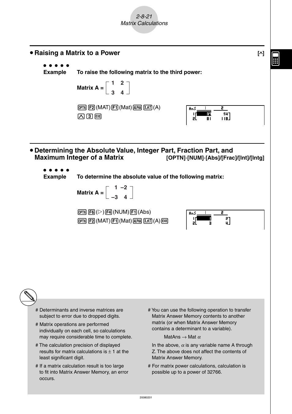 U raising a matrix to a power | Casio SERIES FX-9860G User Manual | Page 141 / 603