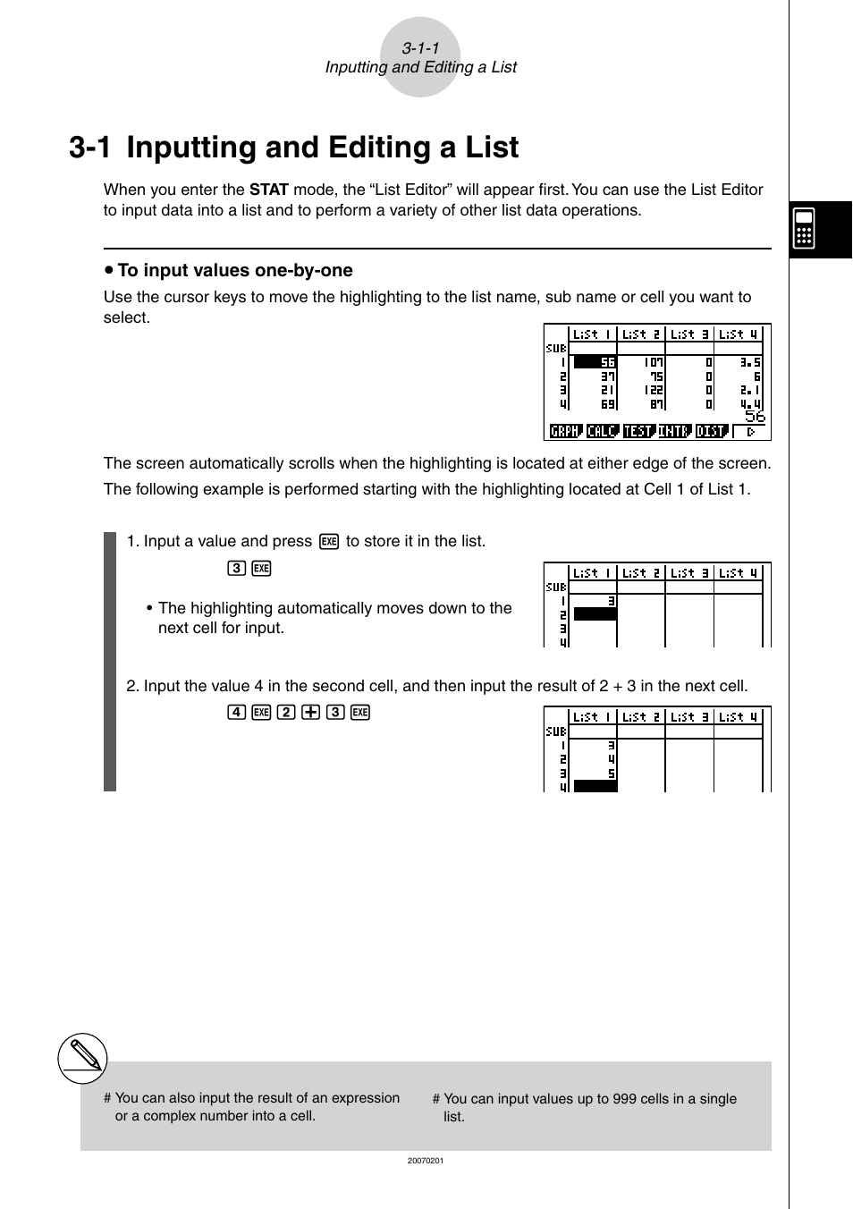 1 inputting and editing a list, 1 inputting and editing a list -1-1 | Casio SERIES FX-9860G User Manual | Page 145 / 603