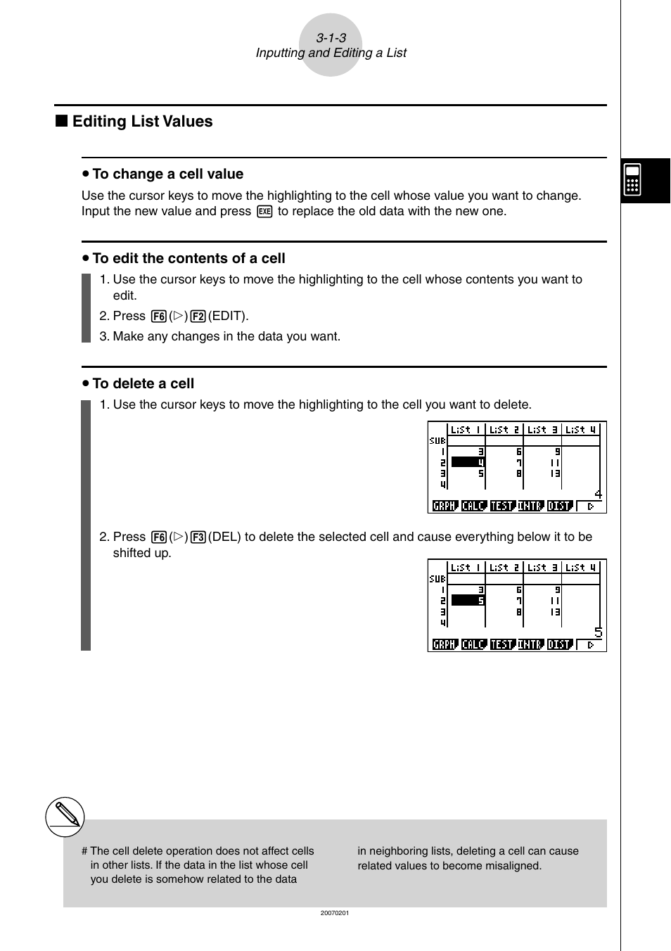 K editing list values | Casio SERIES FX-9860G User Manual | Page 147 / 603