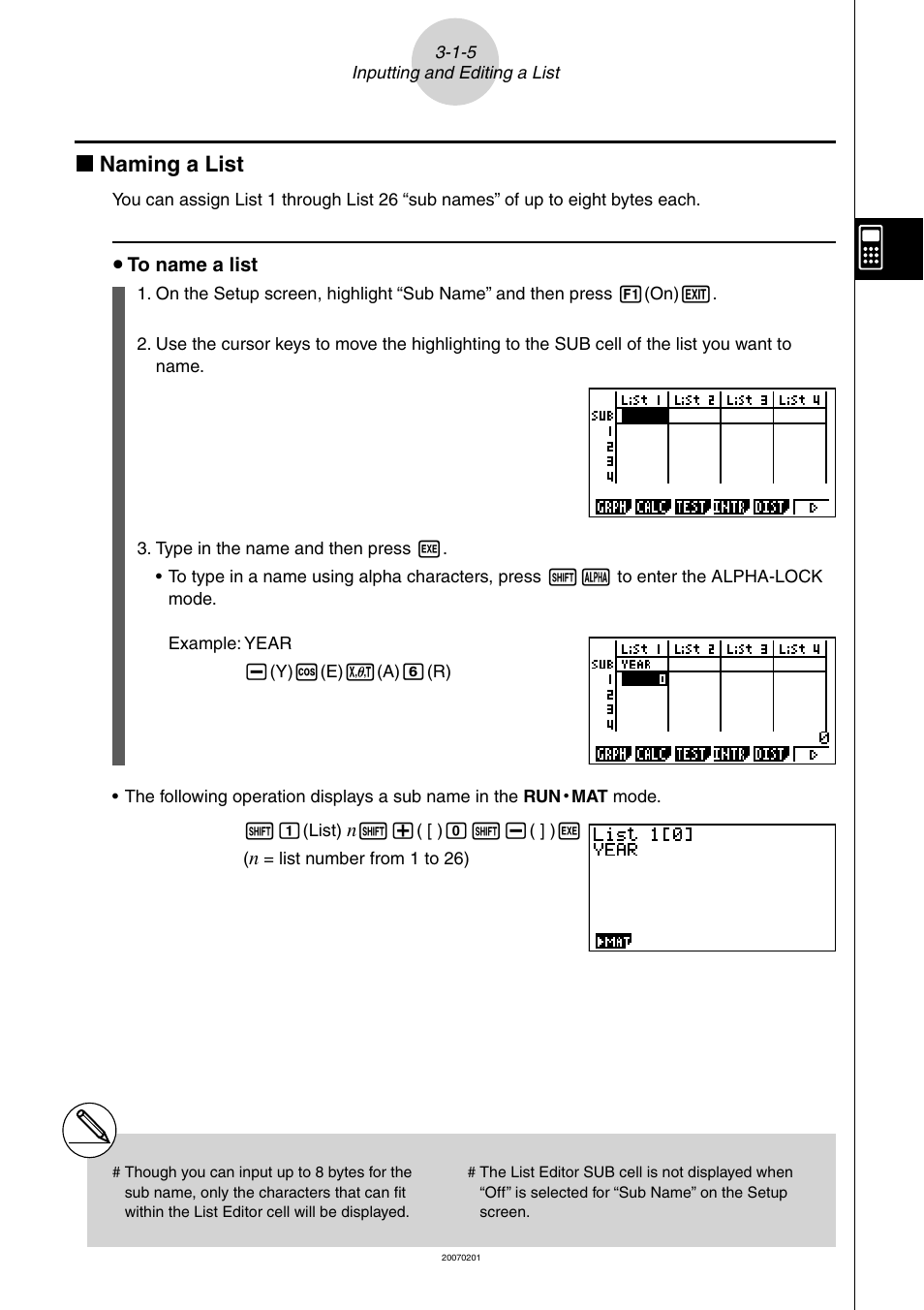 K naming a list | Casio SERIES FX-9860G User Manual | Page 149 / 603