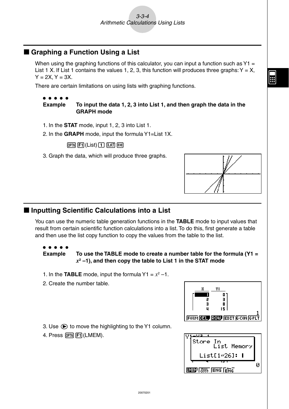 K graphing a function using a list, K inputting scientiﬁ c calculations into a list | Casio SERIES FX-9860G User Manual | Page 164 / 603
