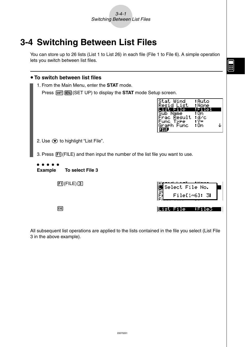 4 switching between list files, 4 switching between list files -4-1 | Casio SERIES FX-9860G User Manual | Page 166 / 603