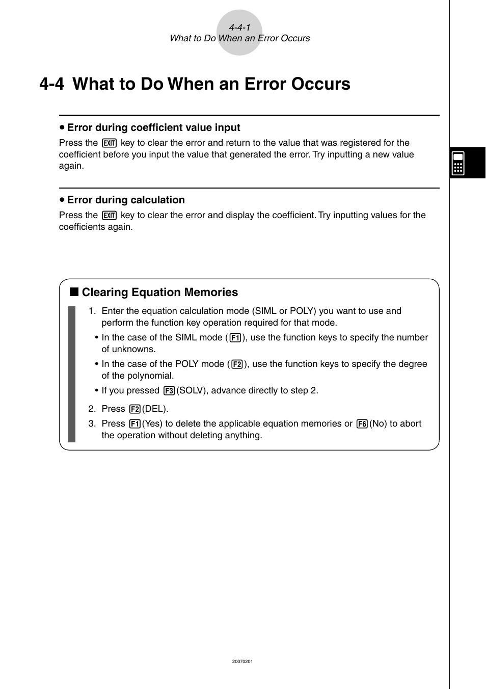 4 what to do when an error occurs, 4 what to do when an error occurs -4-1 | Casio SERIES FX-9860G User Manual | Page 174 / 603