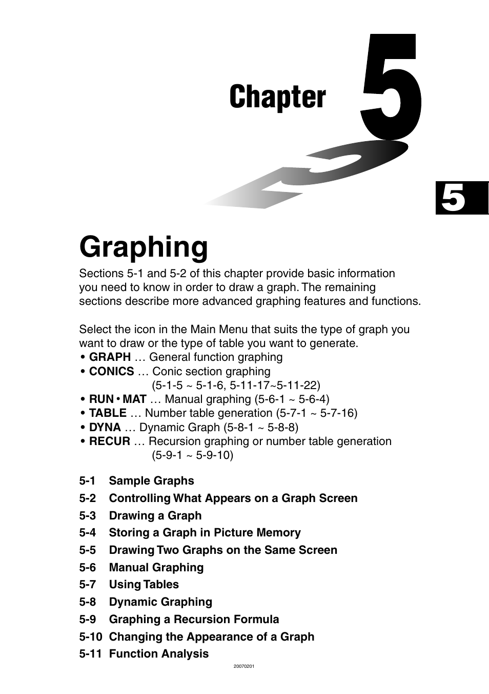 Chapter 5 graphing, Chapter, Graphing | Casio SERIES FX-9860G User Manual | Page 175 / 603