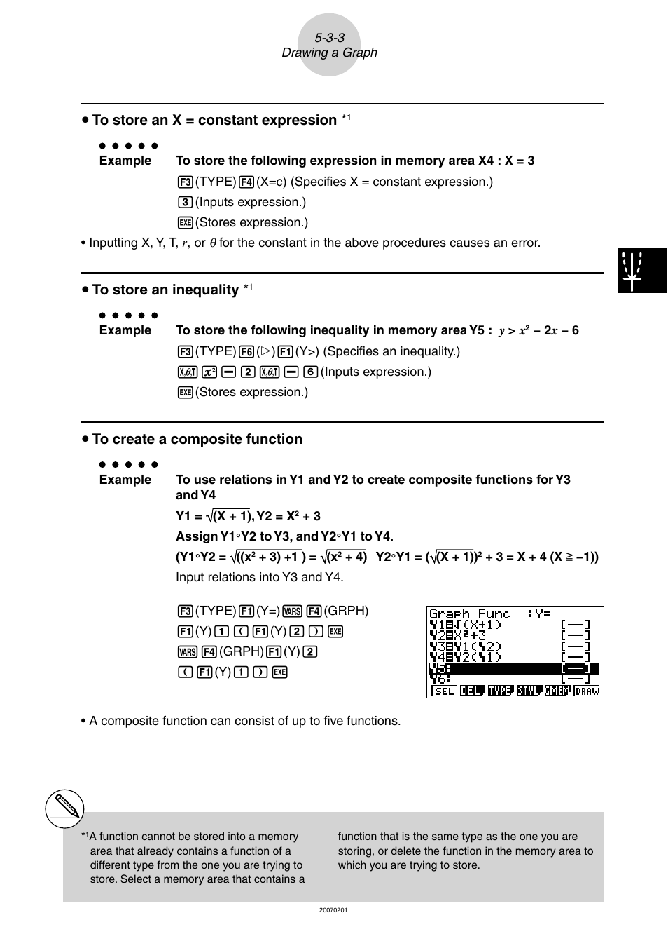 U to store an x = constant expression, U to store an inequality, U to create a composite function | Casio SERIES FX-9860G User Manual | Page 196 / 603