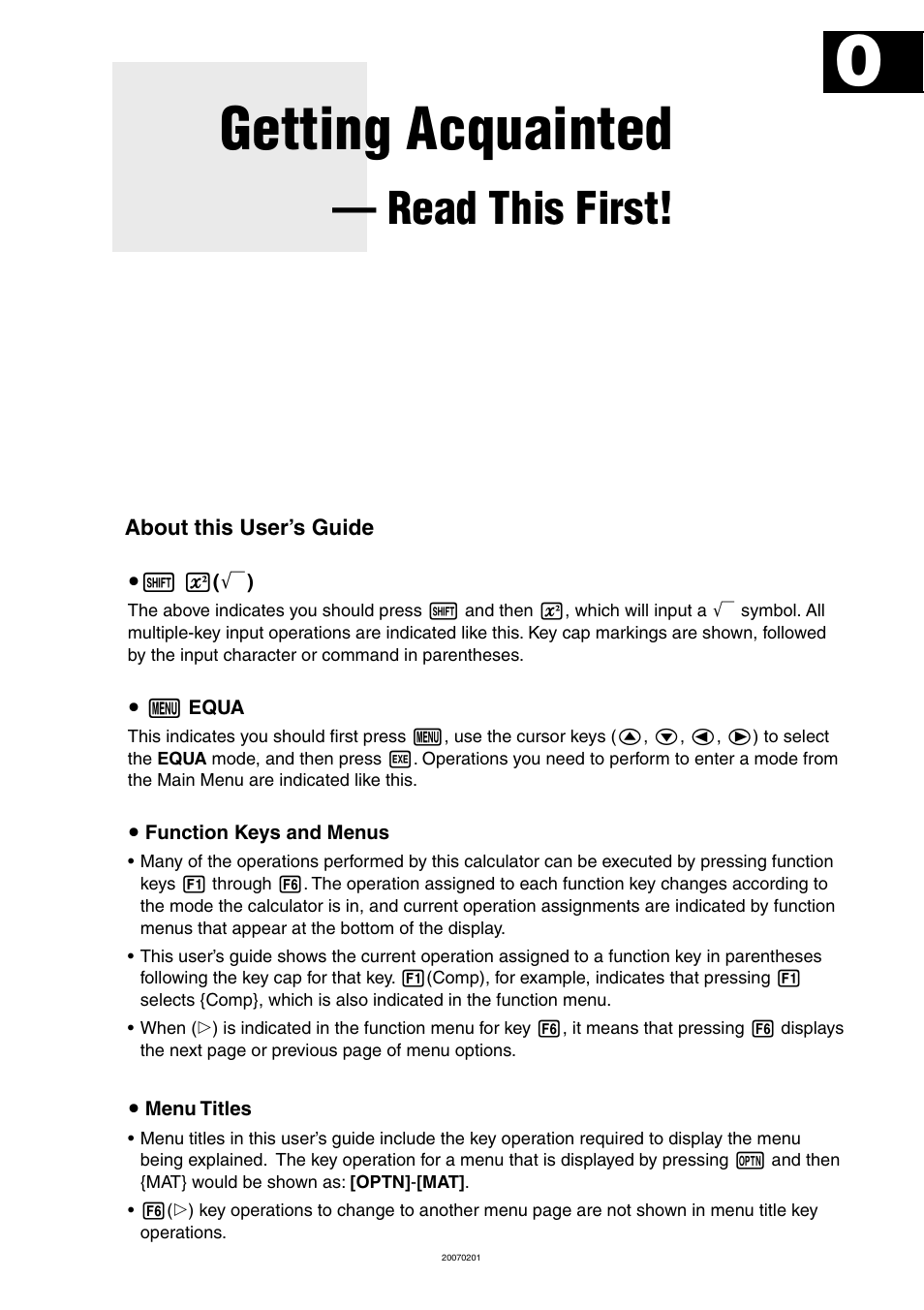 Getting acquainted — read this first, Getting acquainted, Read this first | Casio SERIES FX-9860G User Manual | Page 20 / 603