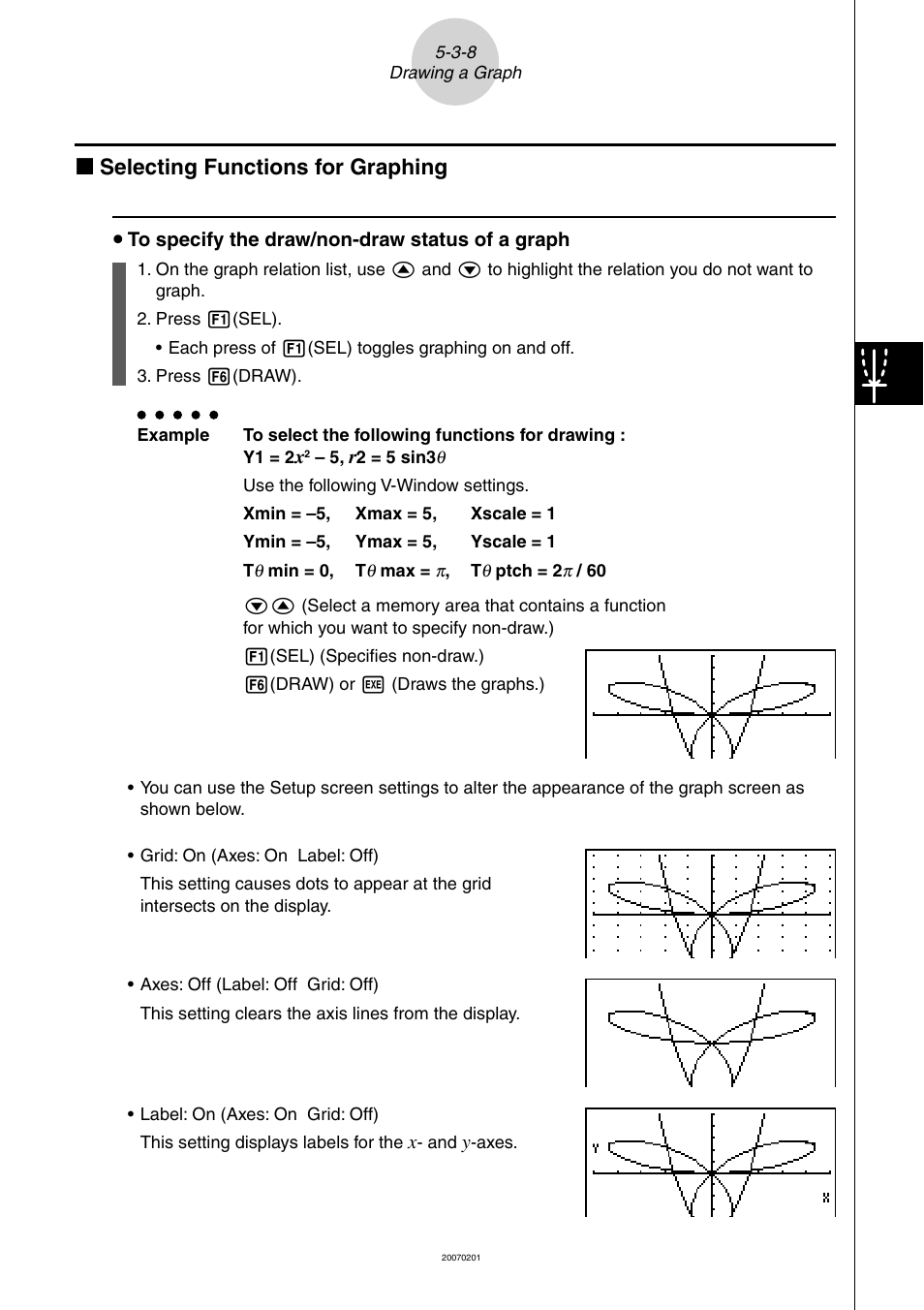 K selecting functions for graphing | Casio SERIES FX-9860G User Manual | Page 201 / 603