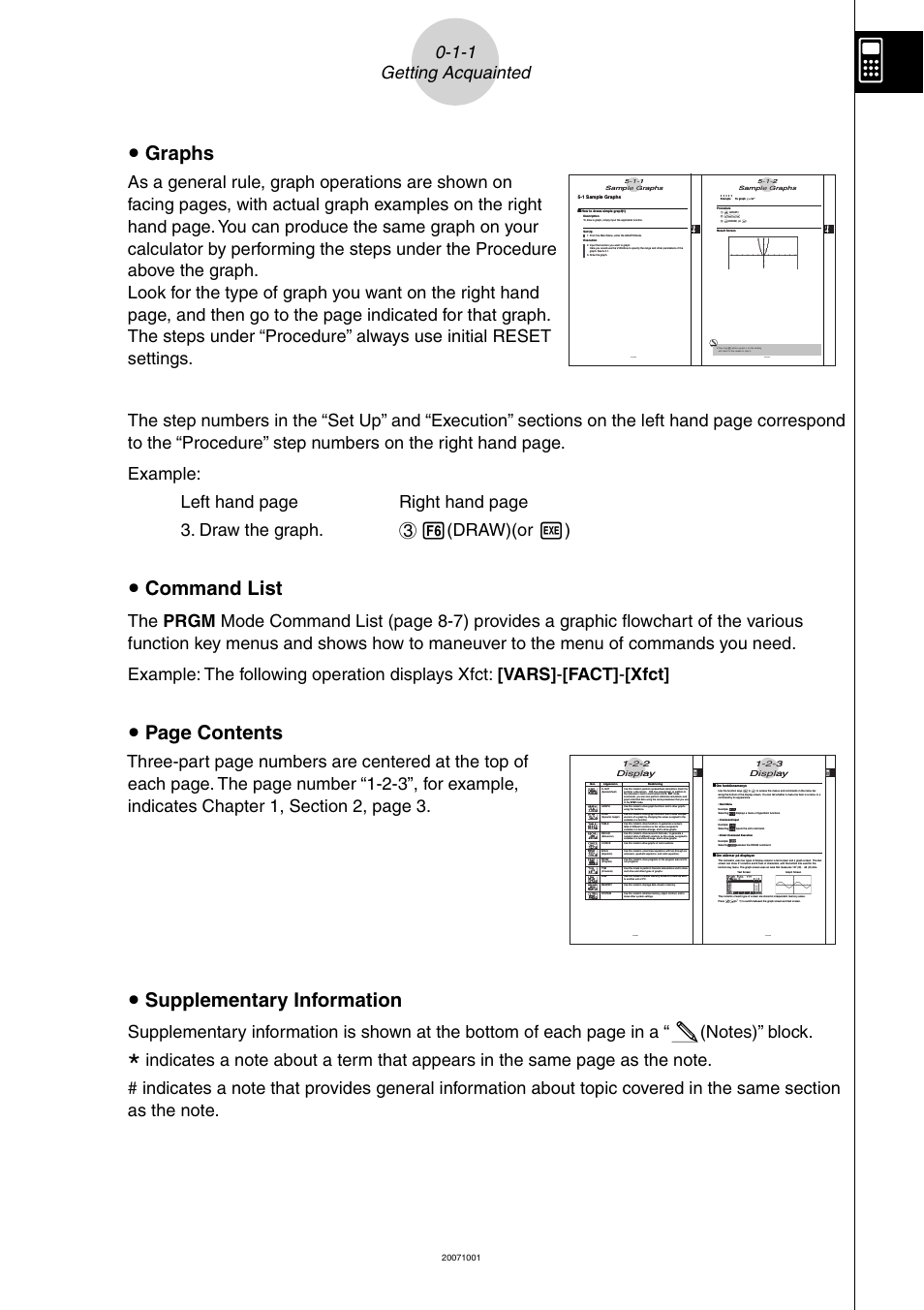 U graphs, U command list, U page contents | U supplementary information, 1-1 getting acquainted | Casio SERIES FX-9860G User Manual | Page 21 / 603