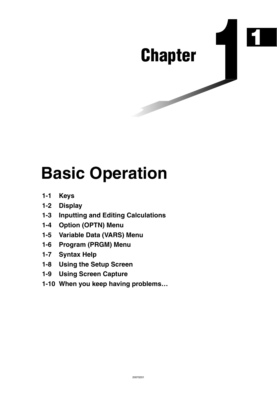 Chapter 1 basic operation, Chapter, Basic operation | Casio SERIES FX-9860G User Manual | Page 22 / 603