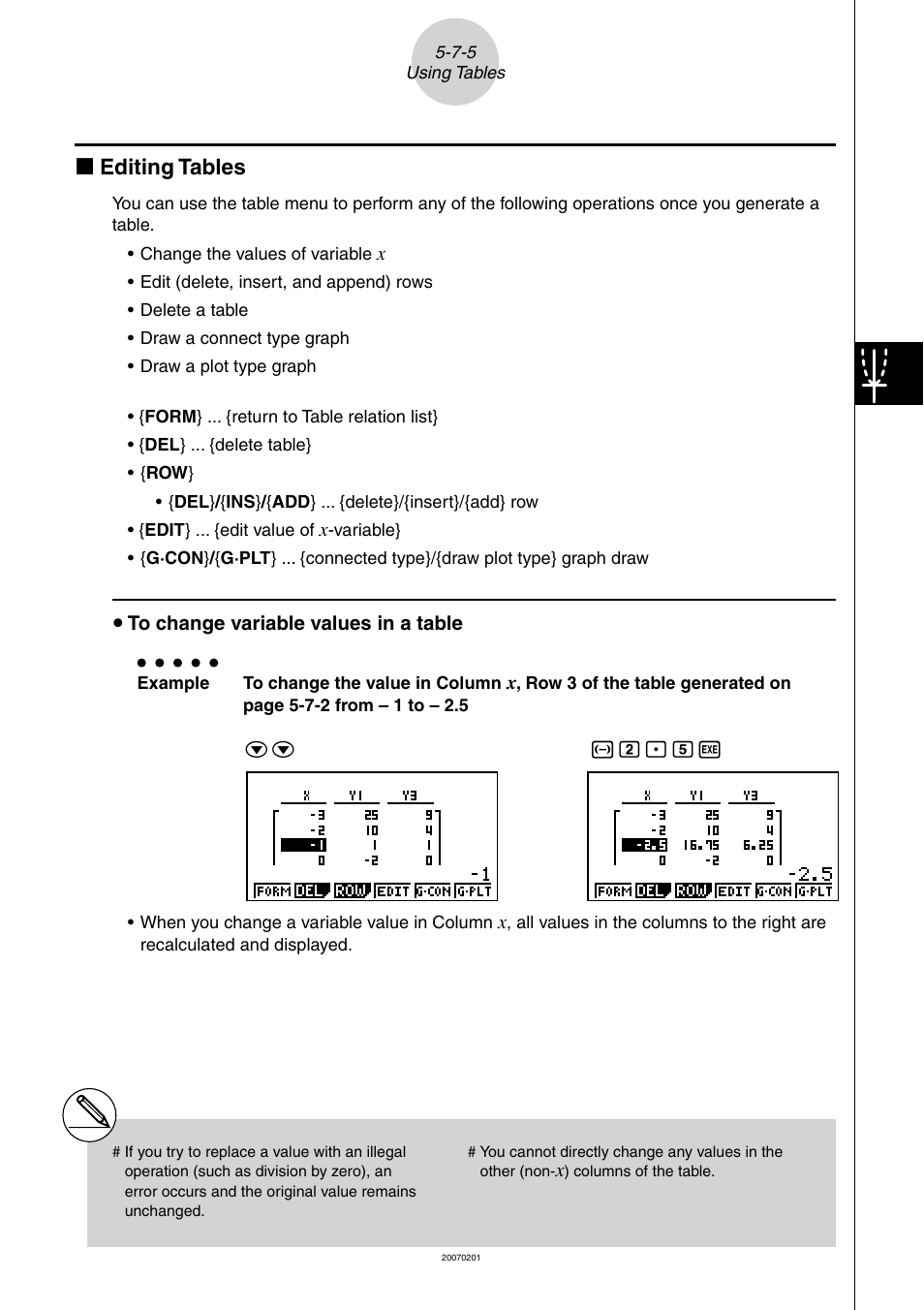 K editing tables | Casio SERIES FX-9860G User Manual | Page 222 / 603