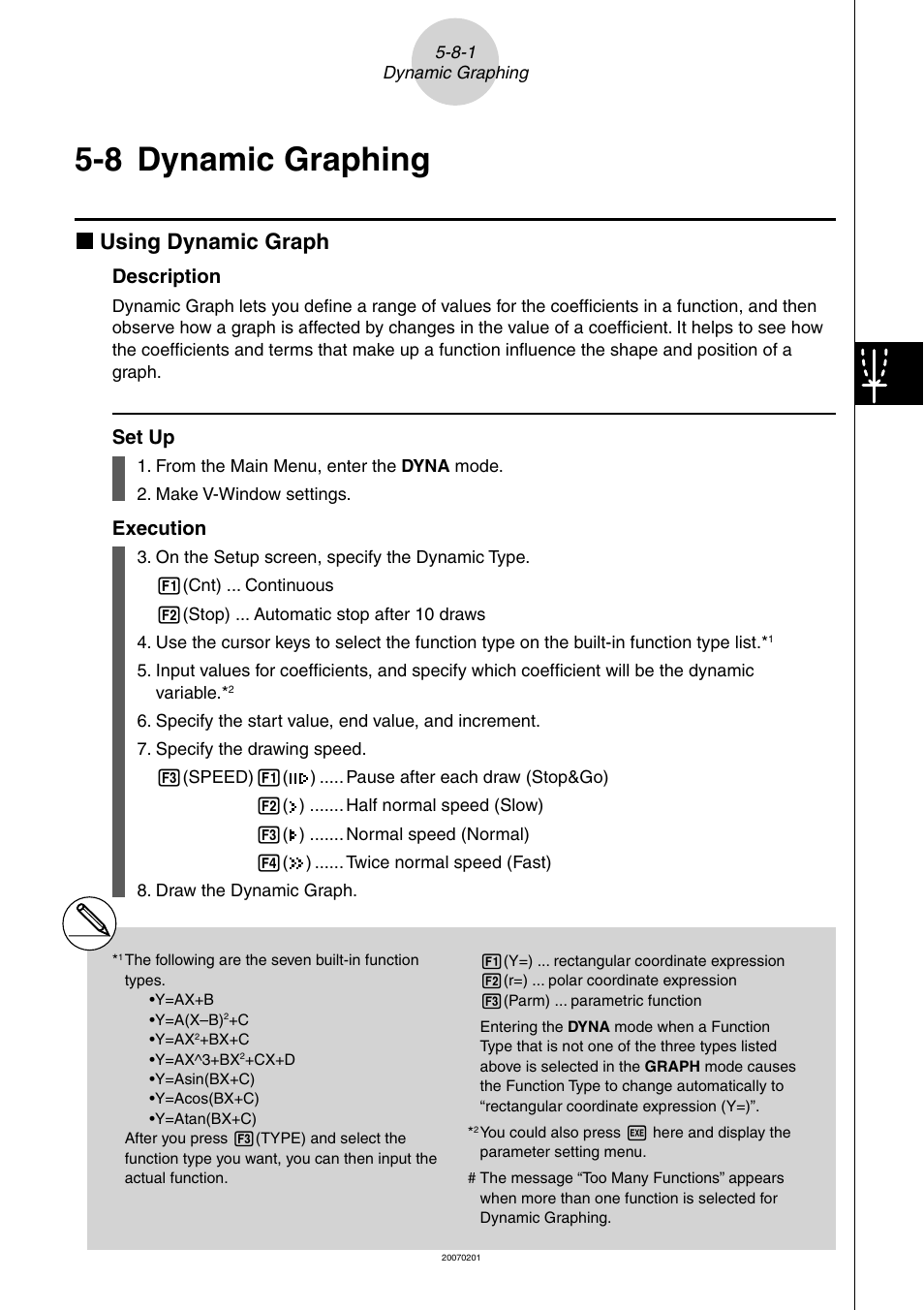 8 dynamic graphing, Dynamic, Graphing | 8 dynamic, K using dynamic graph, Description, Set up, Execution | Casio SERIES FX-9860G User Manual | Page 234 / 603