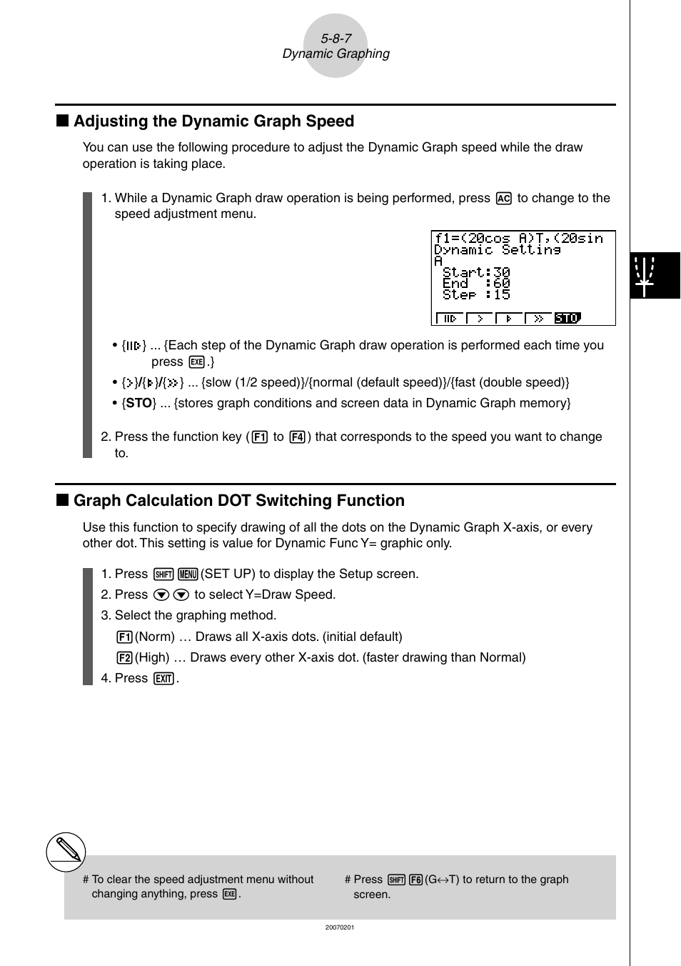 K adjusting the dynamic graph speed, K graph calculation dot switching function | Casio SERIES FX-9860G User Manual | Page 240 / 603