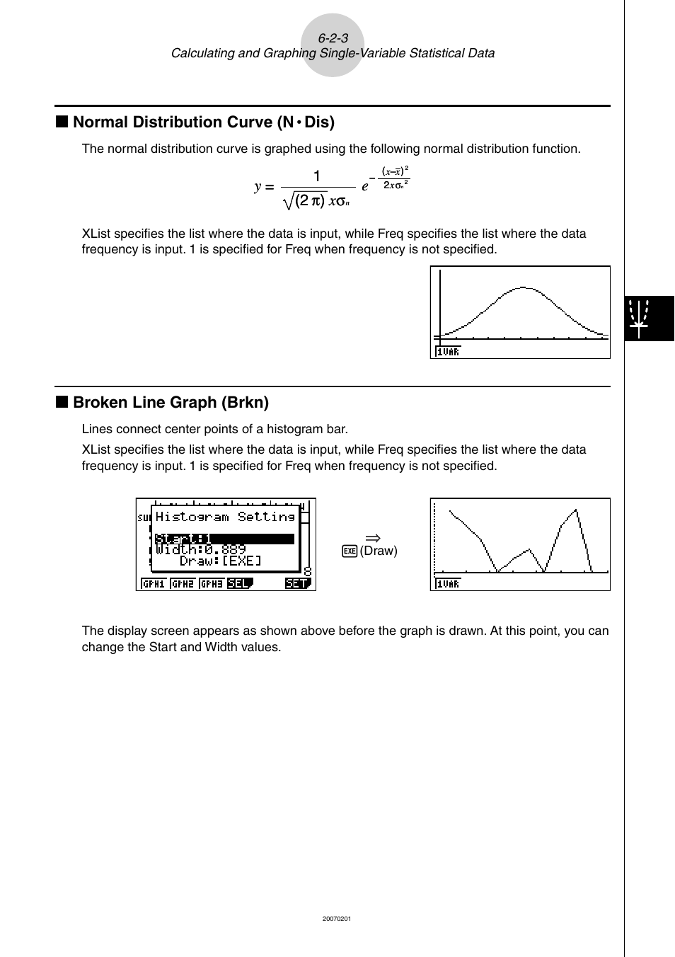 K normal distribution curve (n, Dis), K broken line graph (brkn) | Y = 1 (2 π) x σ | Casio SERIES FX-9860G User Manual | Page 288 / 603