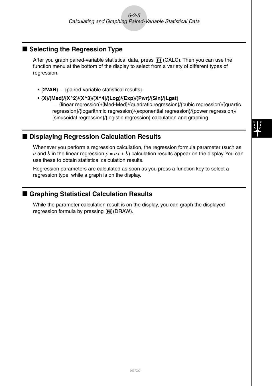 K selecting the regression type, K displaying regression calculation results, K graphing statistical calculation results | Casio SERIES FX-9860G User Manual | Page 294 / 603