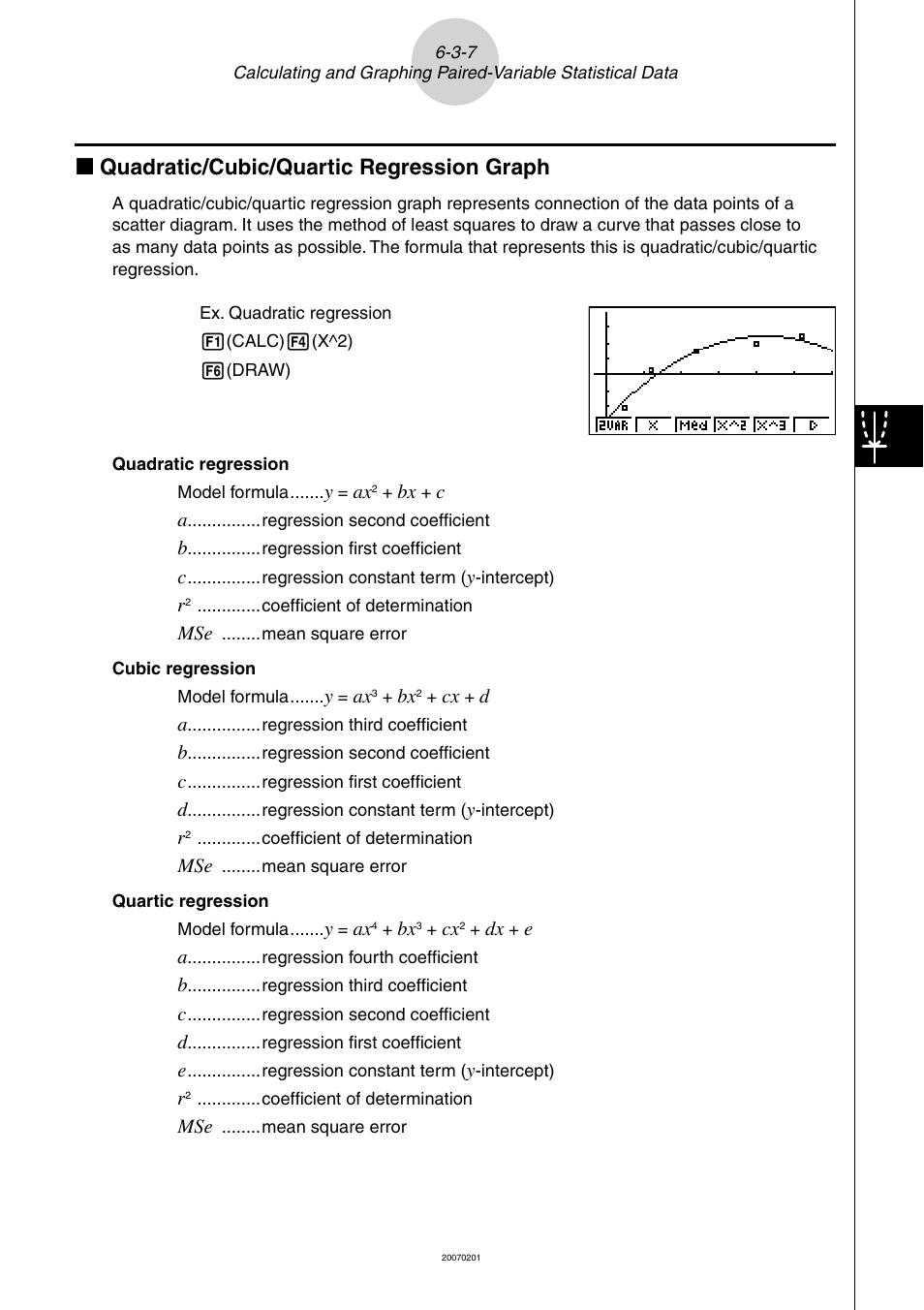 K quadratic/cubic/quartic regression graph | Casio SERIES FX-9860G User Manual | Page 296 / 603