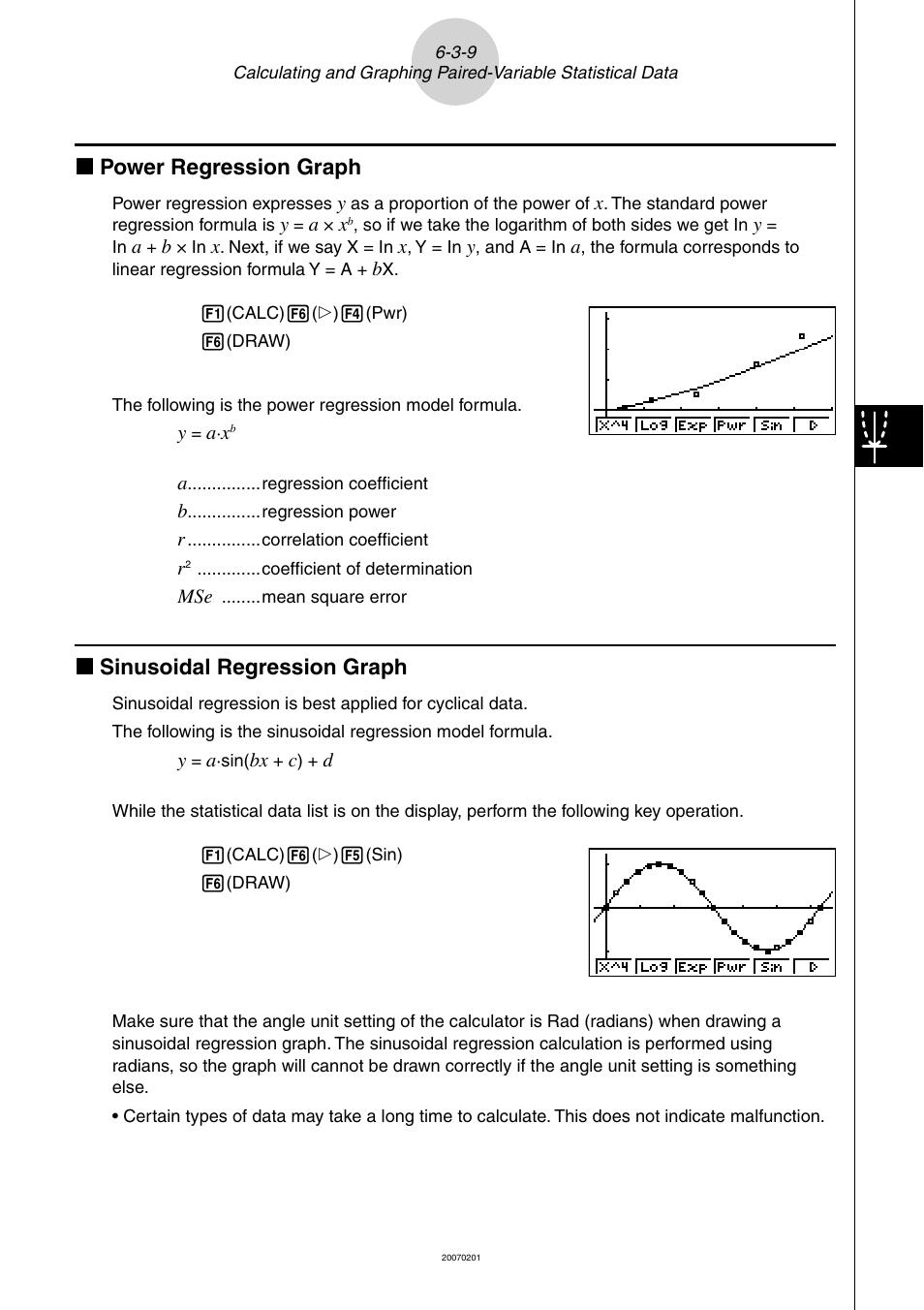 K power regression graph, K sinusoidal regression graph | Casio SERIES FX-9860G User Manual | Page 298 / 603