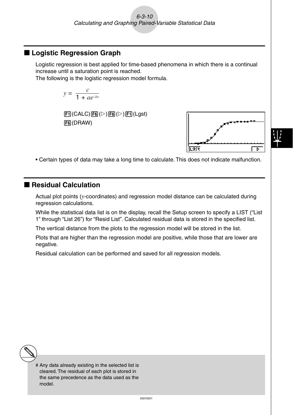 K logistic regression graph, K residual calculation | Casio SERIES FX-9860G User Manual | Page 299 / 603