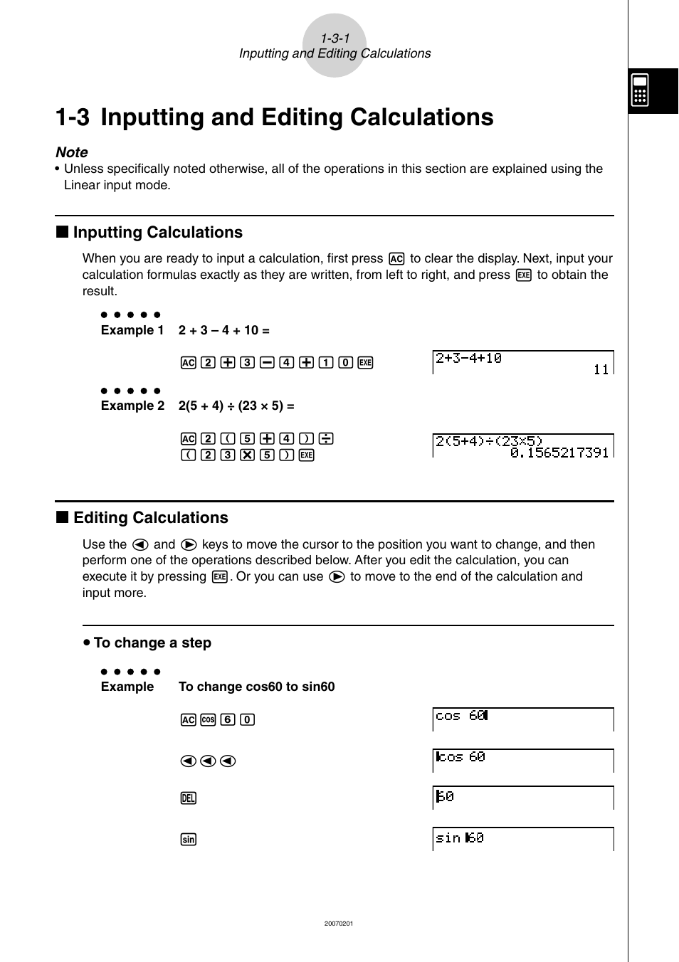 3 inputting and editing calculations, 3 inputting and editing calculations -3-1 | Casio SERIES FX-9860G User Manual | Page 33 / 603