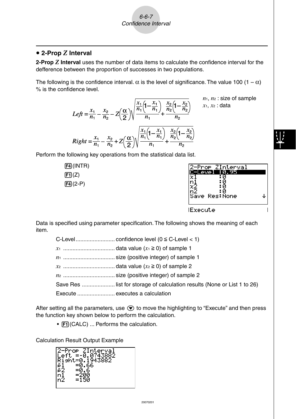 U 2-prop, Interval, Left = – – z α 2 x | 1– n, Right = – + z α 2 x | Casio SERIES FX-9860G User Manual | Page 345 / 603