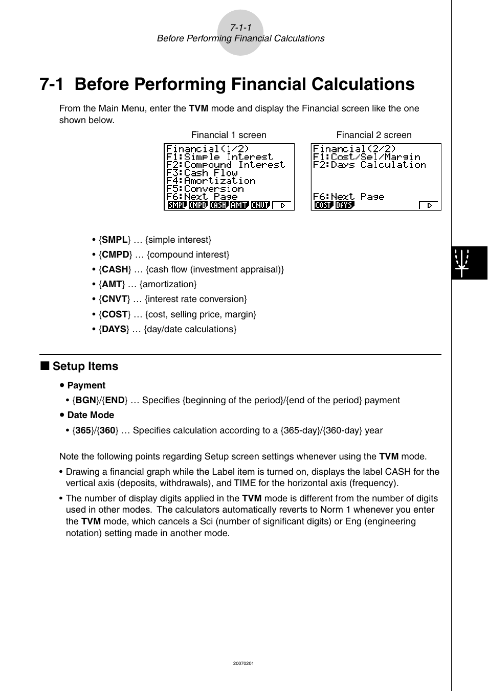 1 before performing financial calculations, 1 before performing financial calculations -1-1, K setup items | Casio SERIES FX-9860G User Manual | Page 373 / 603