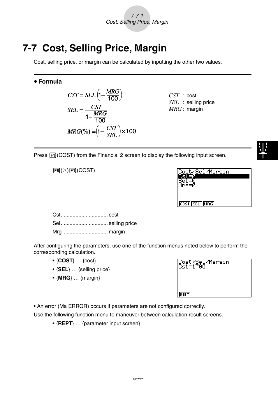 7 cost, selling price, margin, 7 cost, selling price, margin -7-1 | Casio SERIES FX-9860G User Manual | Page 388 / 603