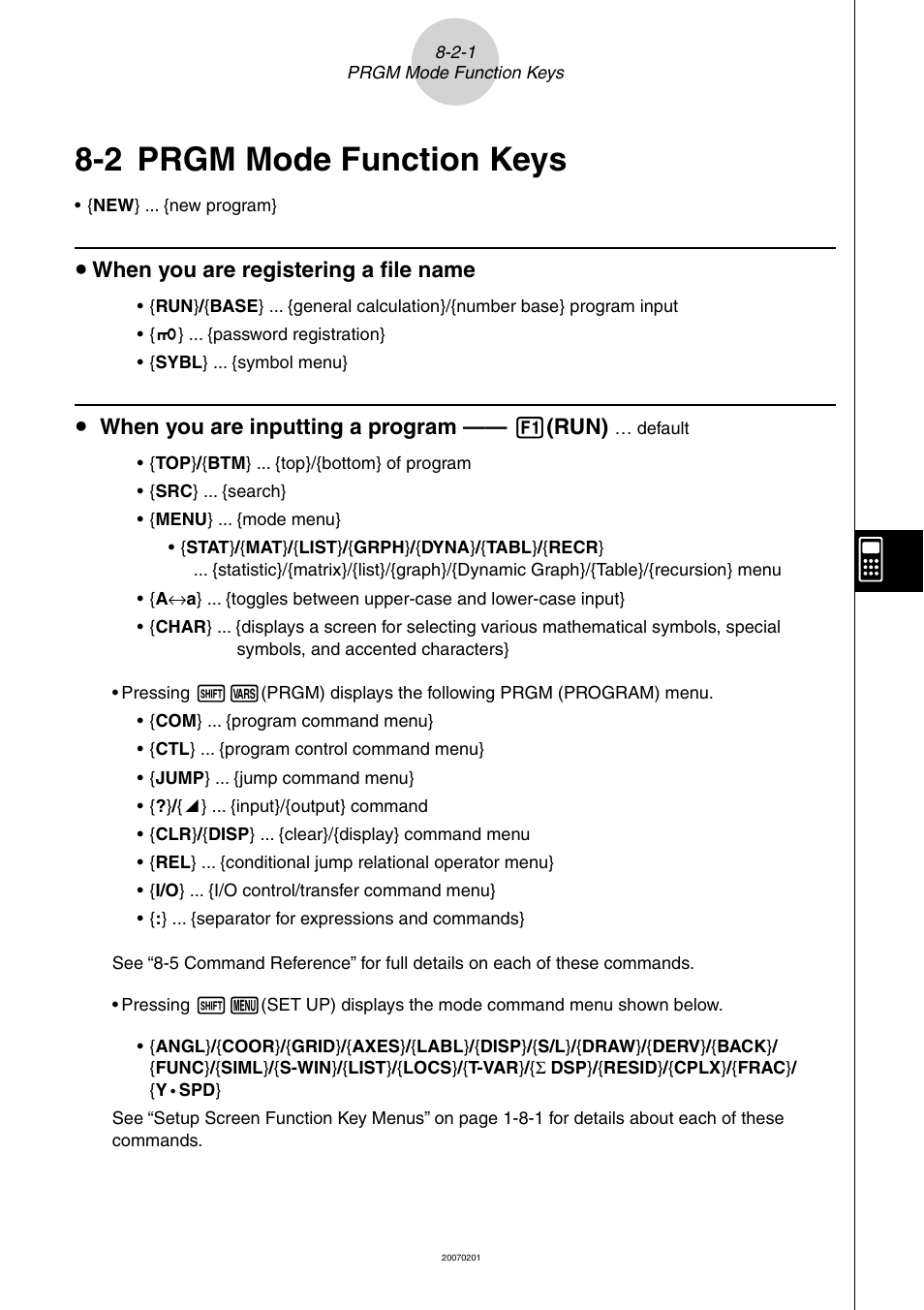 2 prgm mode function keys, Prgm mode function keys -2-1, U when you are registering a ﬁ le name | U when you are inputting a program —— 1 (run) | Casio SERIES FX-9860G User Manual | Page 394 / 603