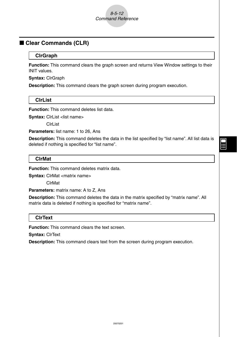 K clear commands (clr) | Casio SERIES FX-9860G User Manual | Page 415 / 603